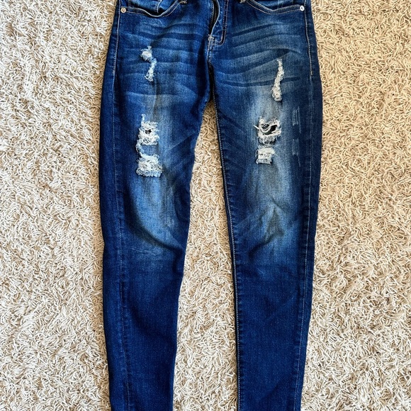 KanCan Deep Blue Ripped Skinny Jeans - Picture 1 of 3